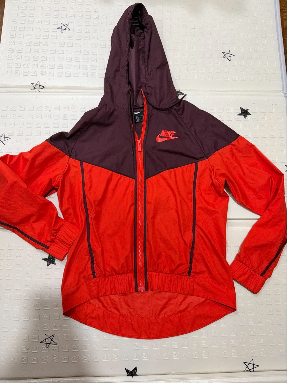 Nike Women's Red and Burgundy Hooded Bomber Jacket
